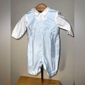 Sarah Louise vintage baby boy car monogrammed romper, size 12 mos